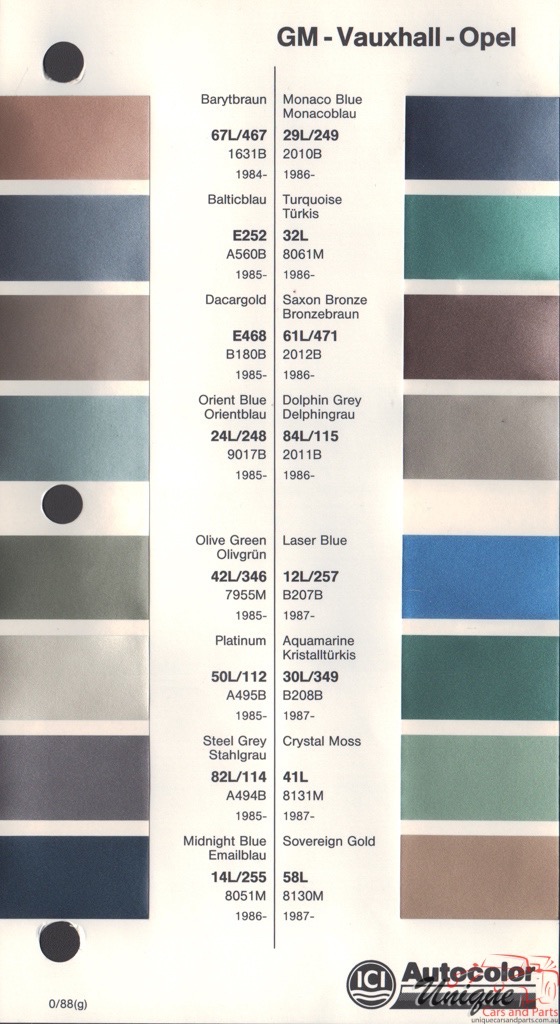 1984-1989 Opel Paint Charts Autocolor